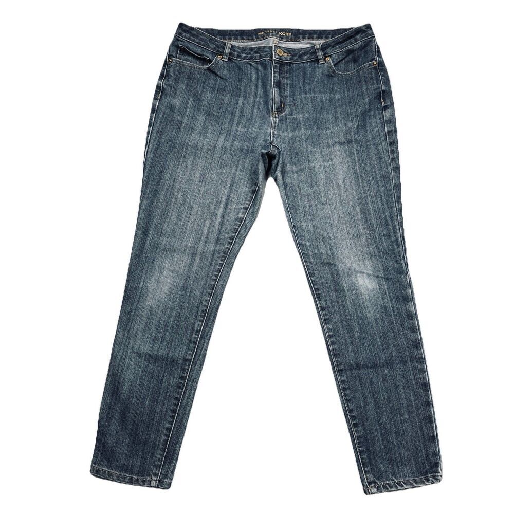Michael Kors Izzy Skinny Jeans 14 (34x27.5) Blue Mid Rise Denim Stretch Womens